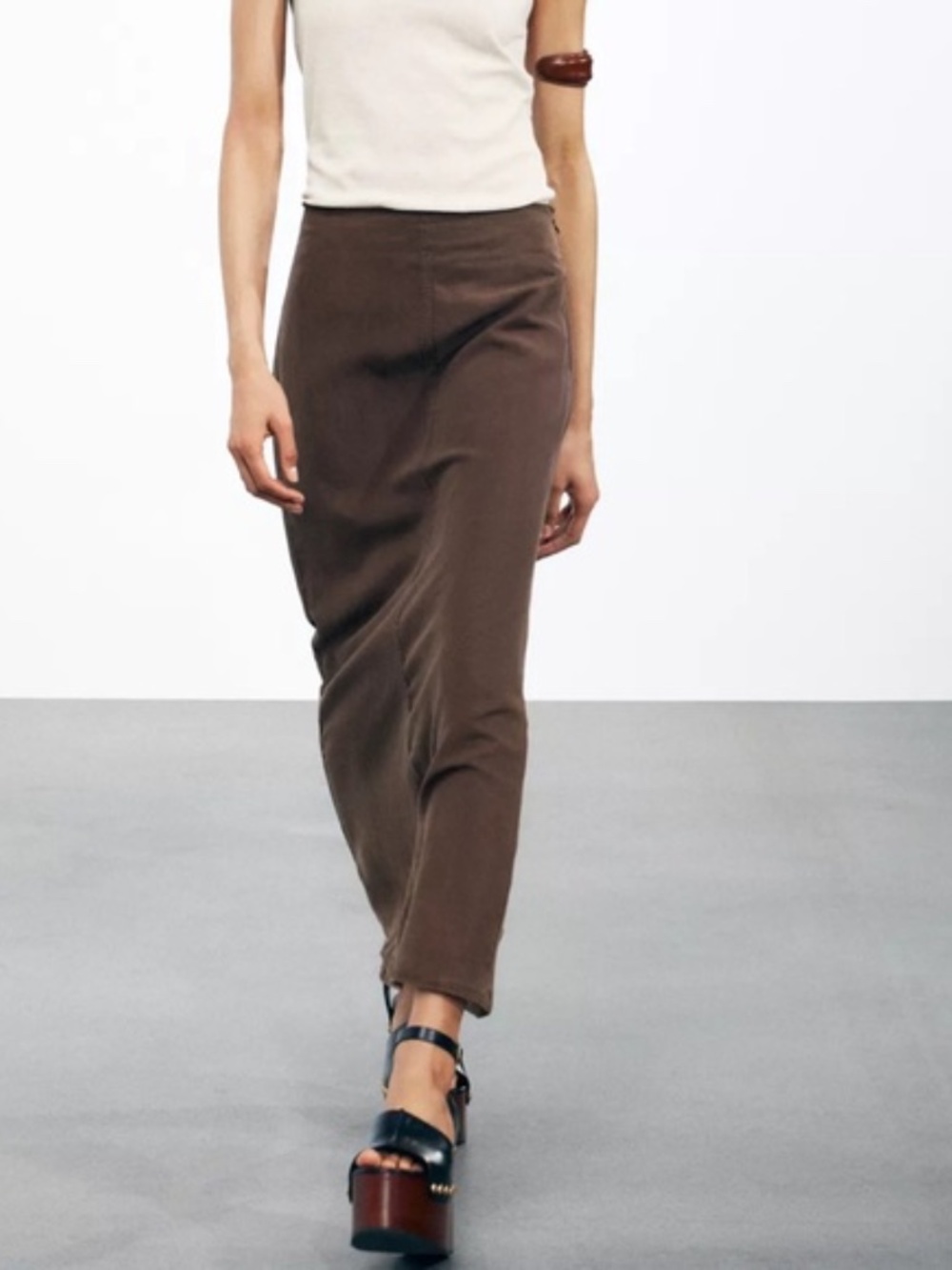 NWT Zara Brown Slip Midi Skirt - XL
